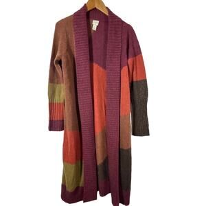 Chicos Cardigan Sweater 1 Medium Wool Blend Mohair Color Block Long Line Duster